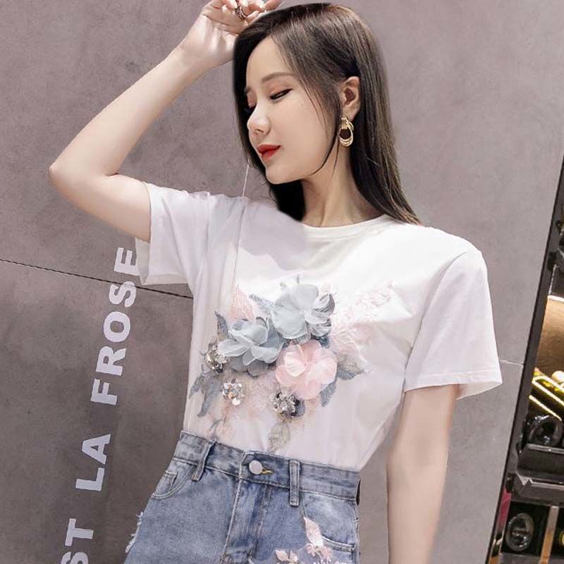 Set Áo Thun Cotton Và Chân váy jean Ba Chiều Đính Hạt Thời Trang Mùa Hè 2022 Mới