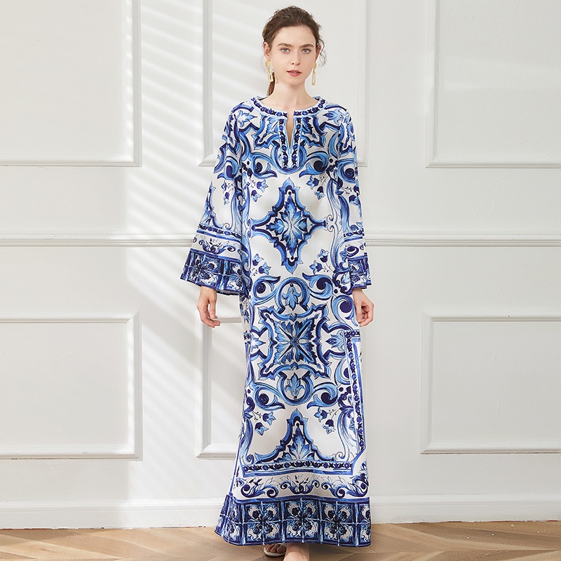 Mới Đầm maxi Dáng Rộng Hoạ Tiết In Cho Nữ