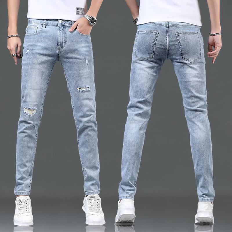 Summer thin ice silk jeans men s phiên bản hàn quốc trendy high-grade grey 2023 brand slim pantsseluar jin lelaki hitamse