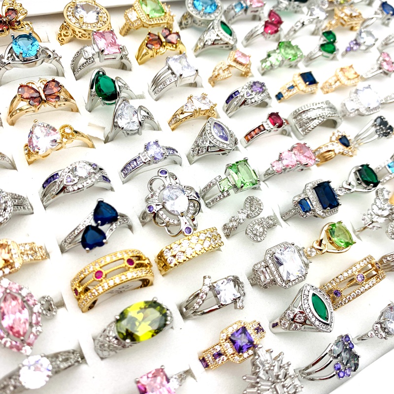 Set 10 Nhẫn Đính Đá Zircon Thời Trang Cho Nữ