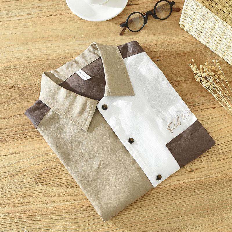 Áo Sơ Mi Vải Lanh Mỏng Dáng Rộng Tay Ngắn Màu Sắc Khóa Cài Kiểu Nhật Bản Thời Trang Mùa Hè Cho Nam