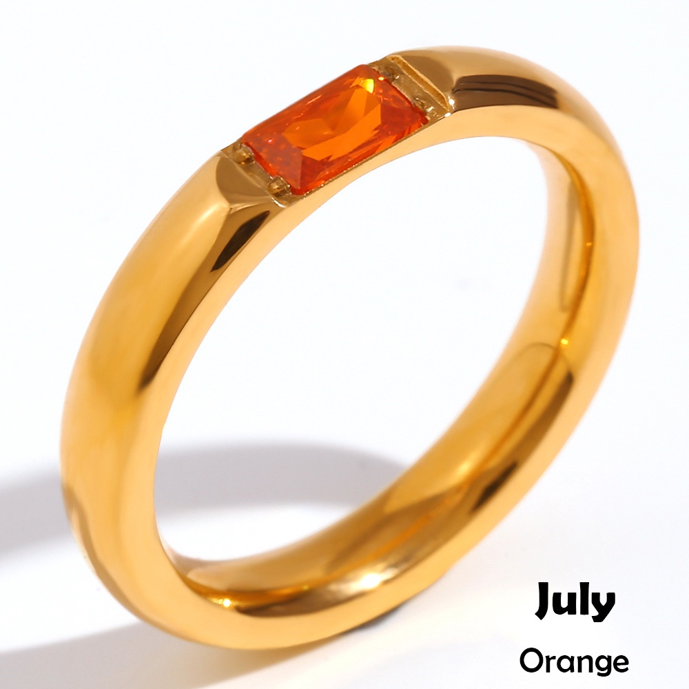 Nhẫn Thép Không Gỉ Mạ Vàng 18K Đính Đá Zircon 12 Màu