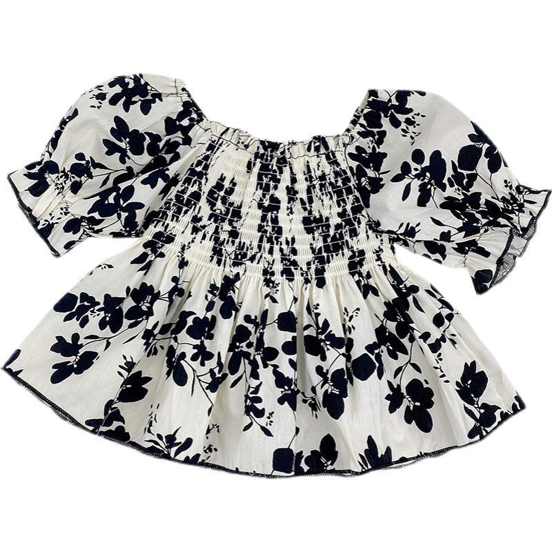 Bộ Áo Tay Ngắn + Quần Ống Loe Họa Tiết Hoa Thời Trang Mùa Hè Xinh Xắn Cho Bé Trai Và Gái