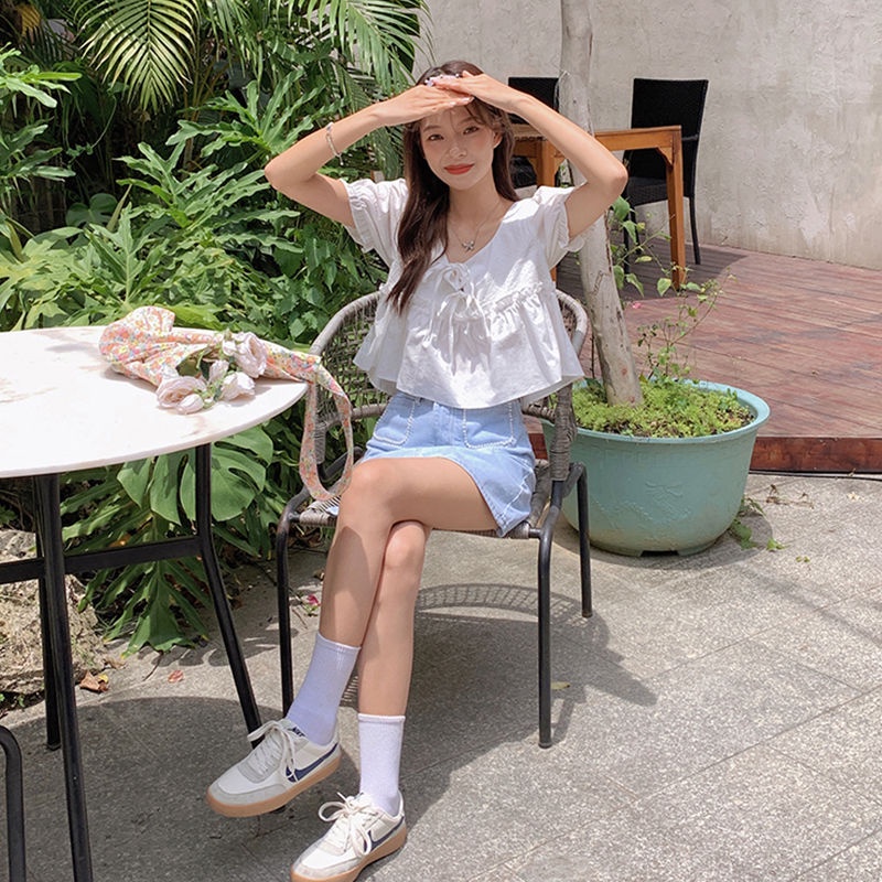 COZOK Áo Sơ Mi Ngắn Tay Cổ Vuông Dáng Rộng Xinh Xắn Dành Cho Nữ