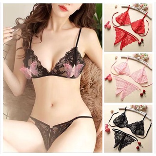 Set đồ lót phối ren xuyên thấu với quần lót lọt khe phong cách quyến rũ dành cho nữ áo lót ren xuyên thấu đồ lót khiêu dâm