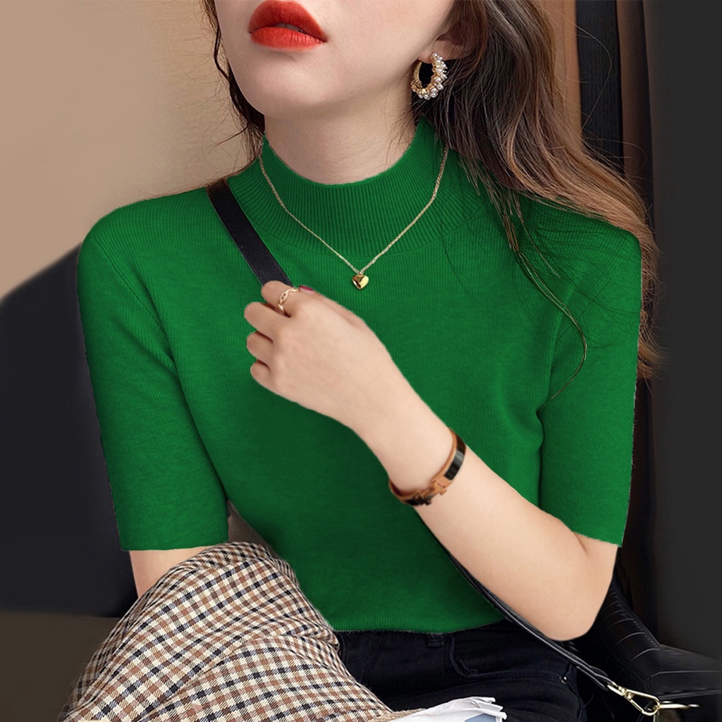 YAYUAN Áo Dệt Kim Tay Lửng Cổ Lọ Xinh Xắn Thời Trang | BigBuy360 - bigbuy360.vn