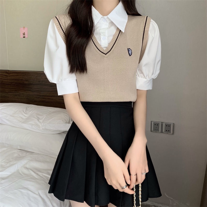 Áo polo Giả Hai Lớp Tay Ngắn Thời Trang Mùa Hè Cho Nữ