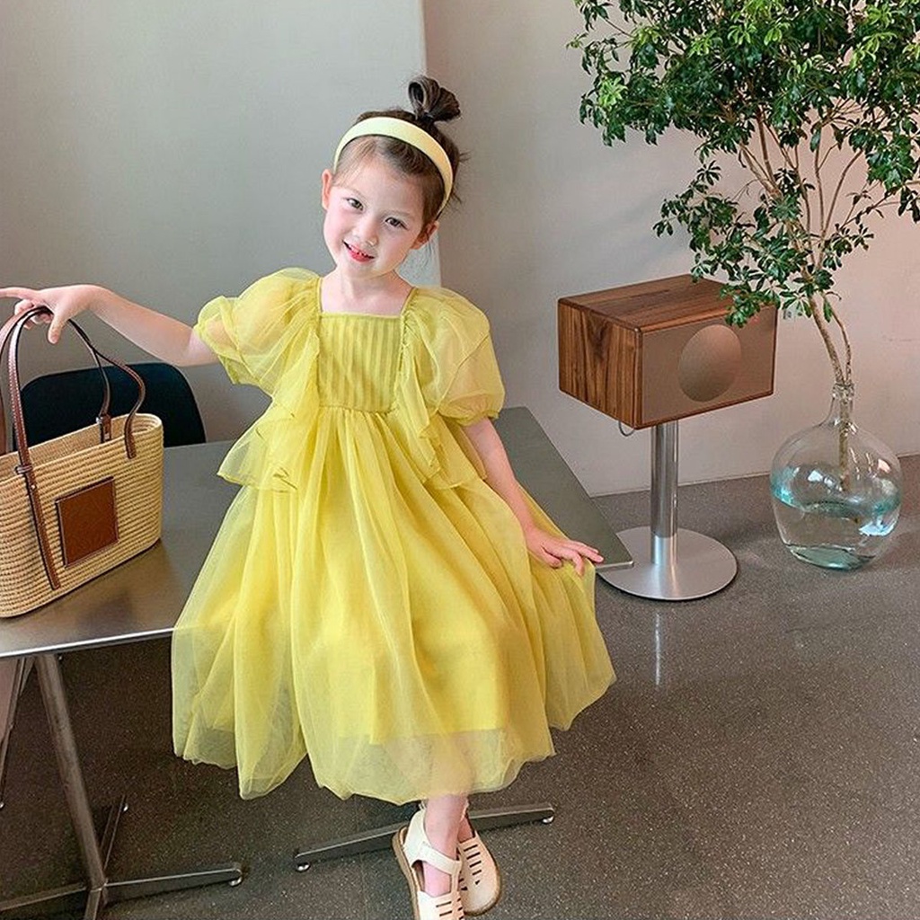 Đầm Công Chúa Mùa Hè Phối Lưới Phong Cách Hàn Quốc Kích Thước Nhỏ Và Vừa Phải Cho Bé Gái