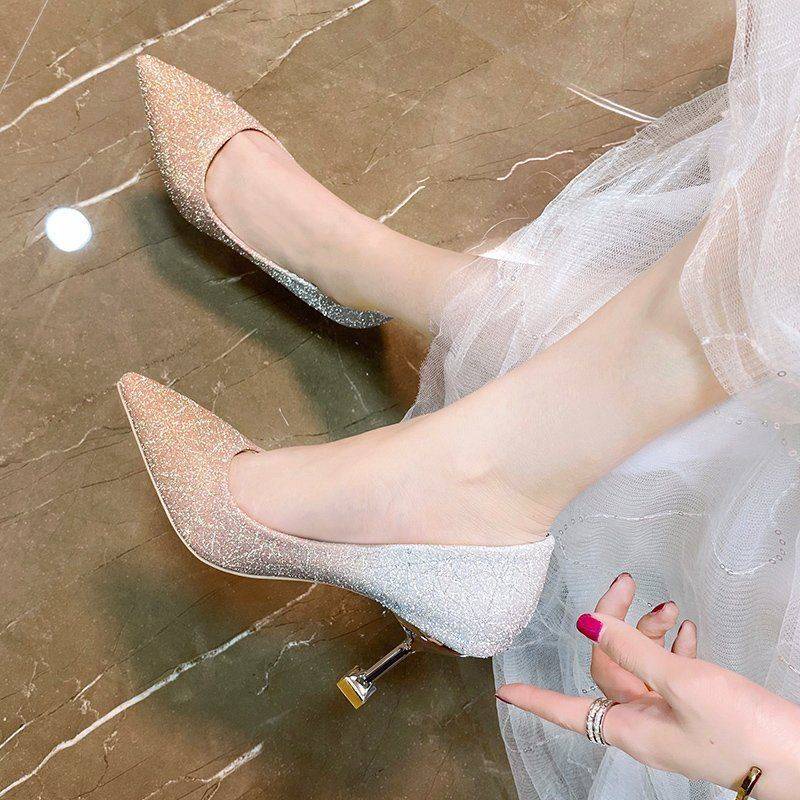 Giày Cao Gót Đính Pha Lê Thời Trang Pháp Sang Trọng Dành Cho Nữ