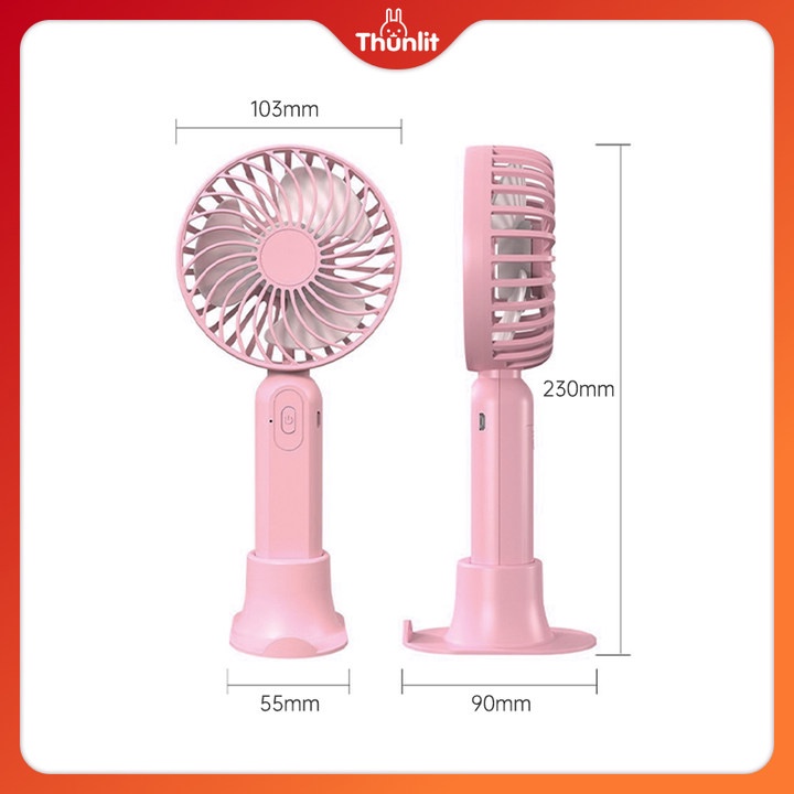 Quạt cầm tay THUNLIT màu hồng sạc USB pin 1200mAh gió mạnh và êm ái