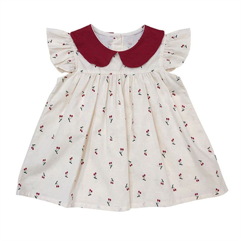 Đầm Hoa Cổ Búp Bê Chất Liệu Cotton Thời Trang Mùa Hè Dành Cho Bé Gái