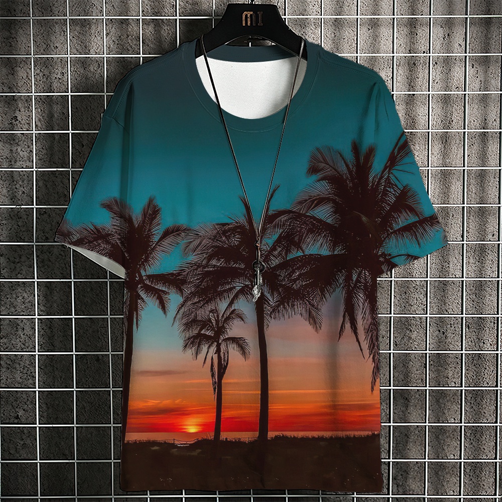 Áo Thun Ngắn Tay Dáng Rộng In Hình Cây Dừa Phong Cách Hawaii Thời Trang Mùa Hè Thoải Mái Dành Cho Nam
