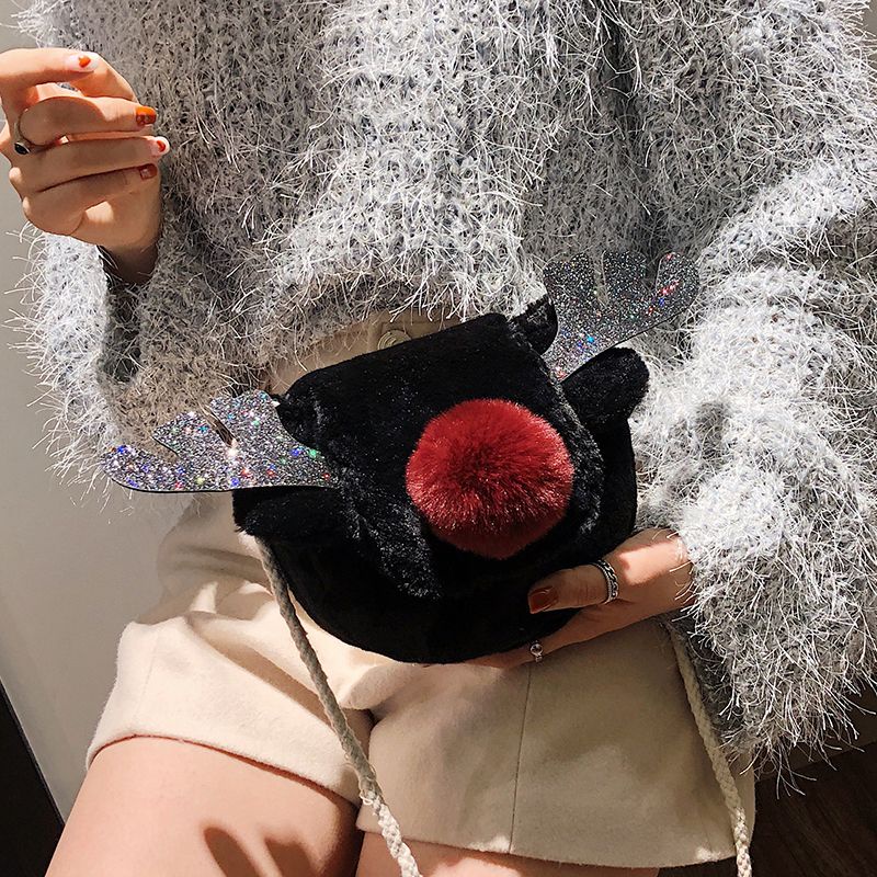 Bololo Túi Đeo Chéo Vuông Nhỏ Hình Tuần Lộc Lông Xù Dễ Thương