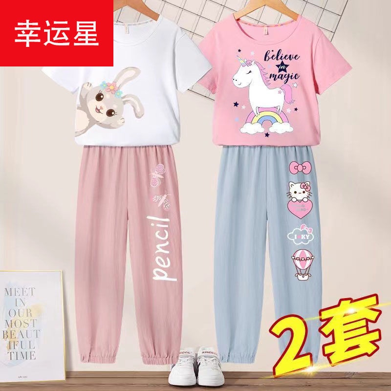 Hàng Mới Về Bộ Đồ Thể Thao Cotton Tay Ngắn Dáng Rộng Chống Muỗi Thời Trang Mùa Hè Cho Bé Gái
