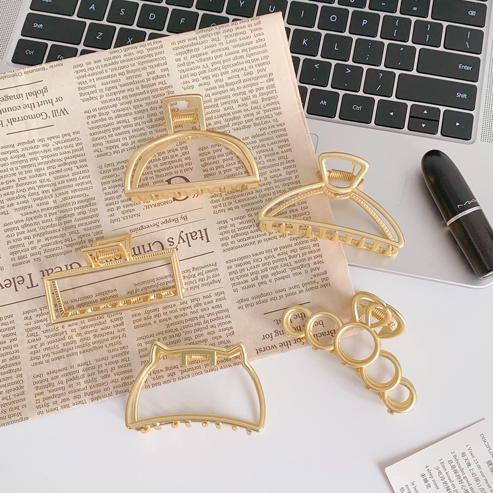 Kẹp Tóc Càng Cua Đính Đá / Ngọc Trai Bằng Hợp Kim Màu Vàng Sang Trọng