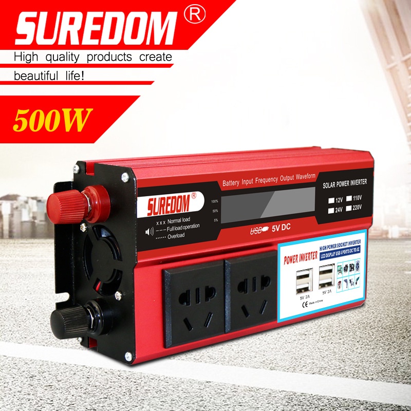 Bộ Chuyển Đổi Nguồn Điện 500W DC Sang AC DC 12V Sang 110V 220V AC Tự Động Với 4 Cổng USB