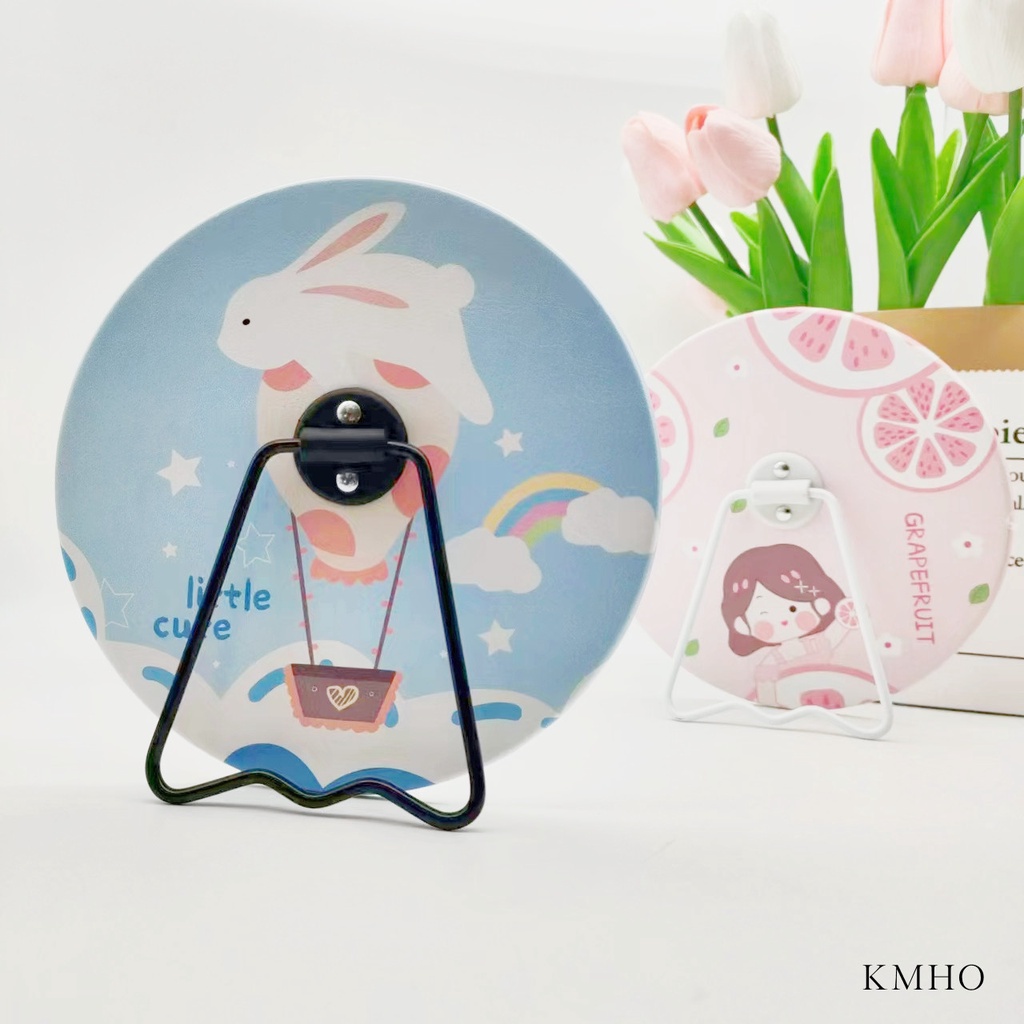 KMHO Trang điểm gương tròn đứng phòng trang điểm gương phim hoạt hình thiếu nữ trái tim tròn tường treo gương sinh viên ký túc xá bàn trang điểm gương