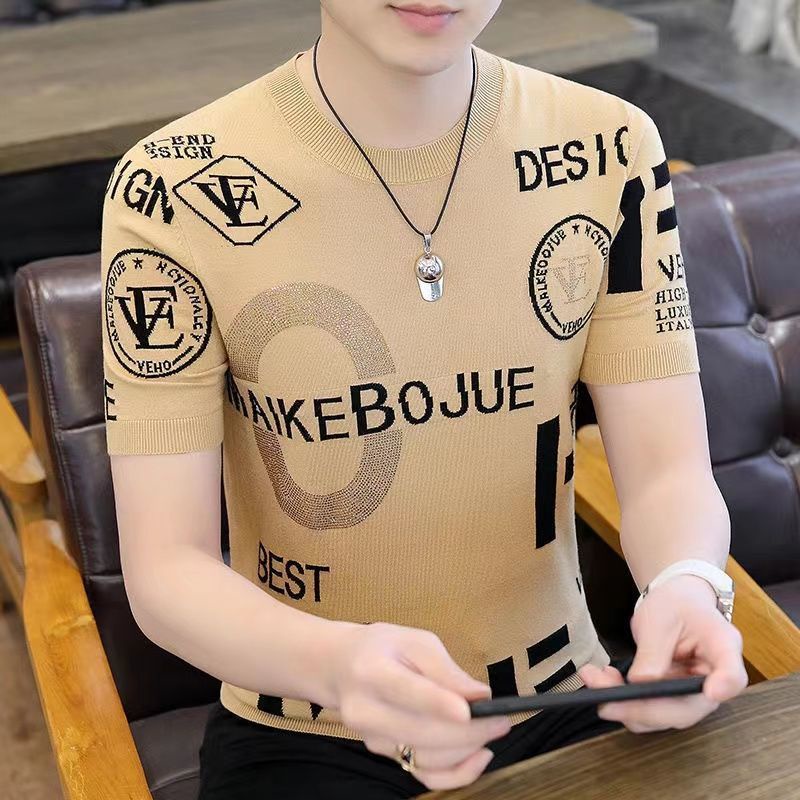 Áo Thun Lụa Lạnh Tay Ngắn Cổ Tròn In Hình Thời Trang Mùa Hè Hàng Mới Dành Cho Bạn Nam