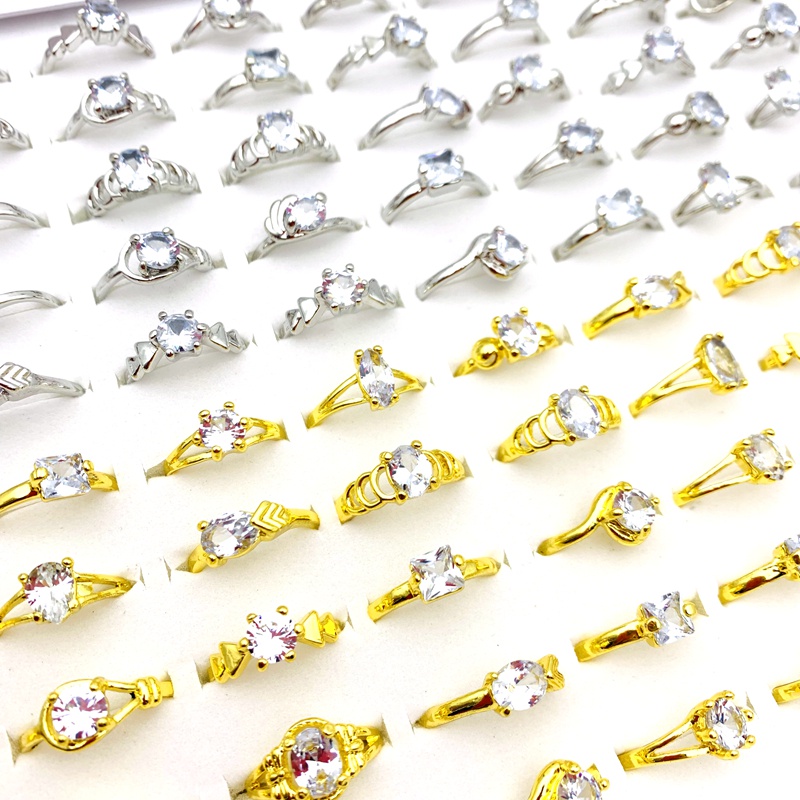 Set 10 Nhẫn Nữ Mạ Vàng / Bạc Đính Đá Zircon Thời Trang