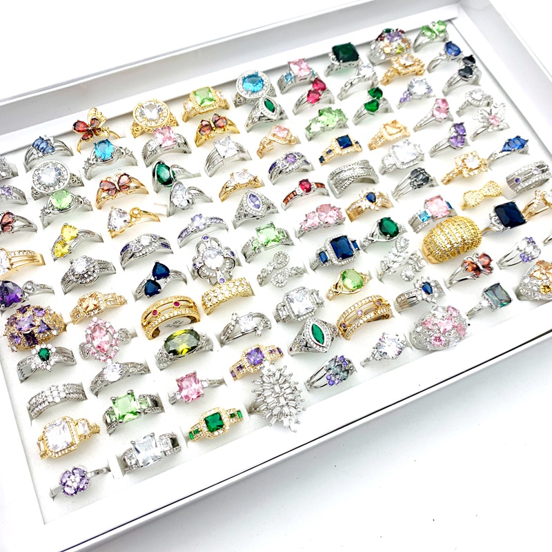 Set 10 Nhẫn Đính Đá Zircon Thời Trang Cho Nữ