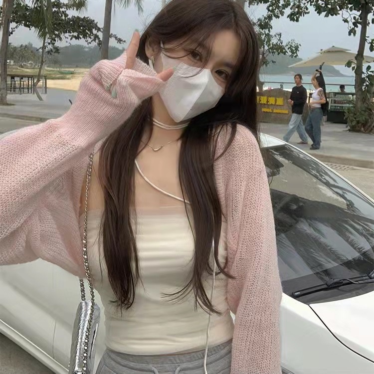 Áo Khoác Cardigan Dệt Kim Màu Trơn Phong Cách Boho Hàn Quốc Mới