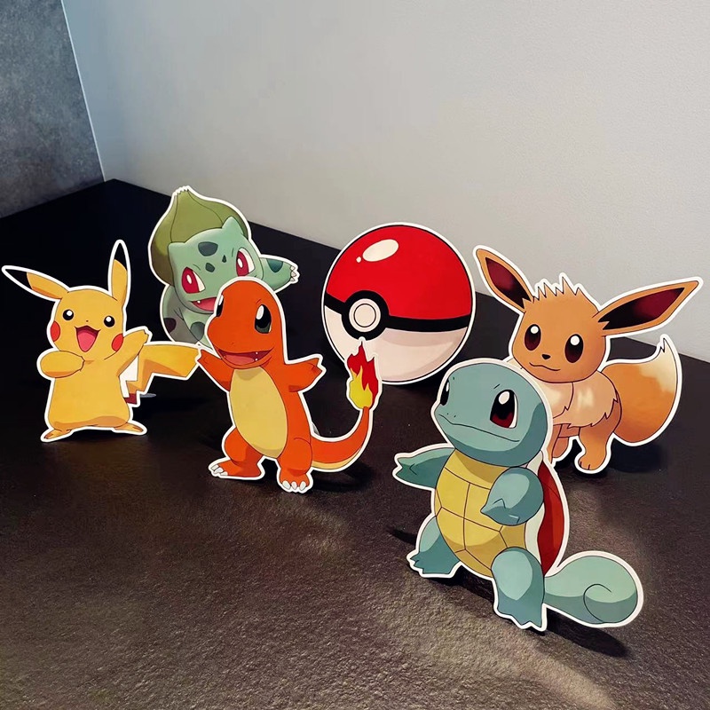 Set 6 Phụ Kiện Trang Trí Bàn Tiệc Sinh Nhật Hình Pokemon Go 3D Bằng Giấy Dễ Thương