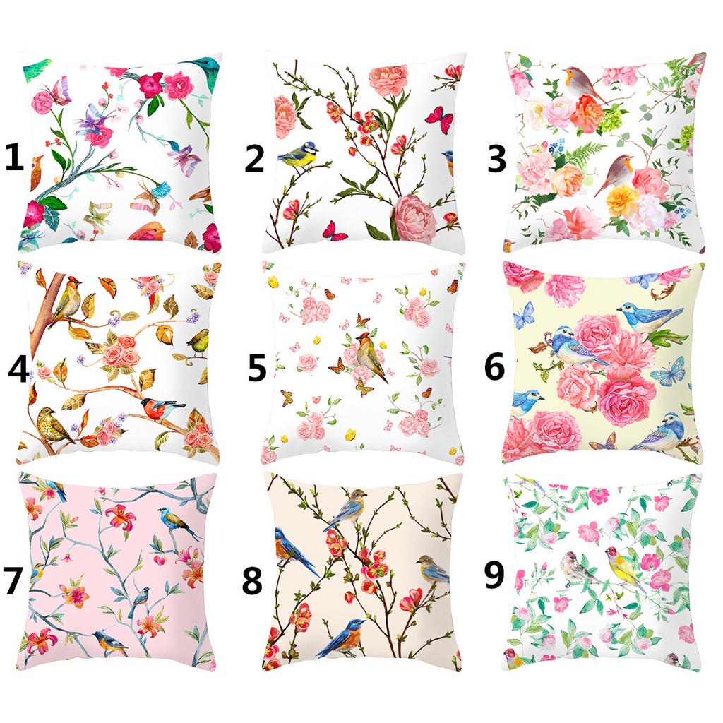 Vỏ GốI In Hoa Và Chim NhiềU MàU SắC 40X40.45X45.50X50.60X60.Vỏ Bọc Đệm Ghế sofa Chuyên Dụng Cho Trang Trí