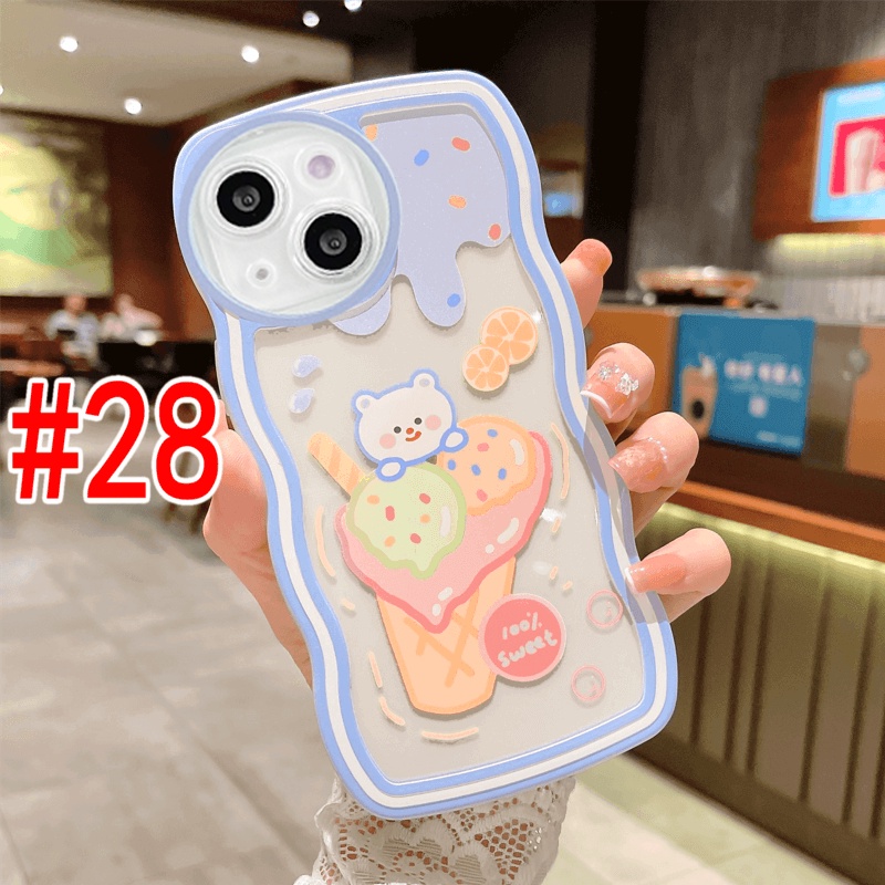 Cute Casing Samsung Galaxy S23 Plus Ultra FE S22 S21 S23+ S22+ S21+ 5G Waves Edge Cartoon Bear Rabbit Summer ice Cream Fine Hole Lens Shockproof Protection Clear Soft Phone Case Cover BW 27