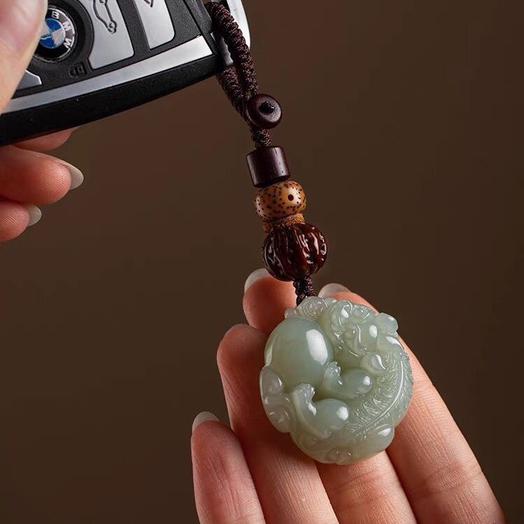 Móc Khóa Xe Hơi Đính Hạt Ngọc Bích Jinyi Pixiu Làm Quà Tặng Sáng Tạo Cho Nam Và Nữ