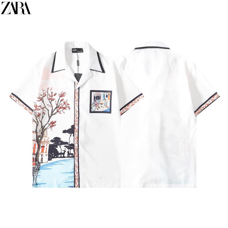 ZARA Áo Sơ Mi Tay Ngắn Cổ polo Chất Liệu Cotton Nguyên Chất In Họa Tiết Đơn Giản Thời Trang Cho Nam Và Nữ
