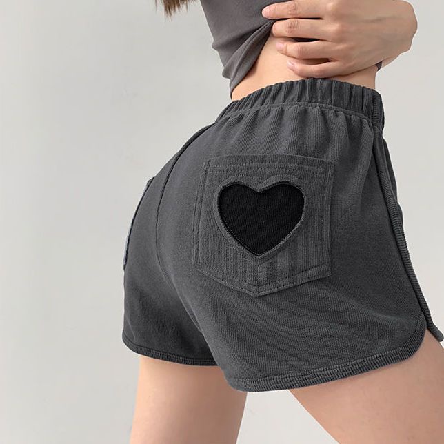 Quần Short Thể Thao Lưng Thun Ống Rộng Có Túi In Hình Trái Tim Thời Trang Mùa Hè Cho Nữ O7LS