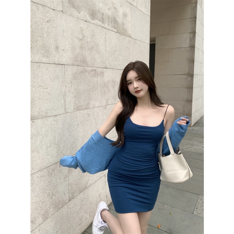 Đầm Hai Dây Cổ Chữ U Dáng Ôm Thời Trang Hàn Quốc Gợi Cảm Cho Nữ