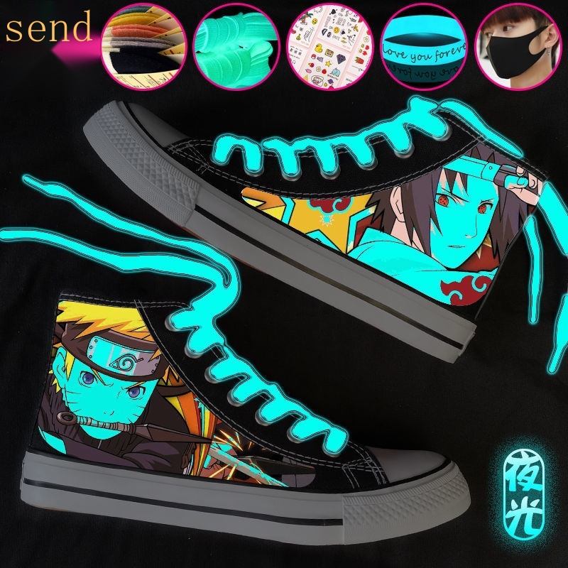 Giày Vải Canvas Cổ Cao Thoáng Khí Họa Tiết Anime Naruto Phát Sáng Độc Đáo Cho Bé Trai