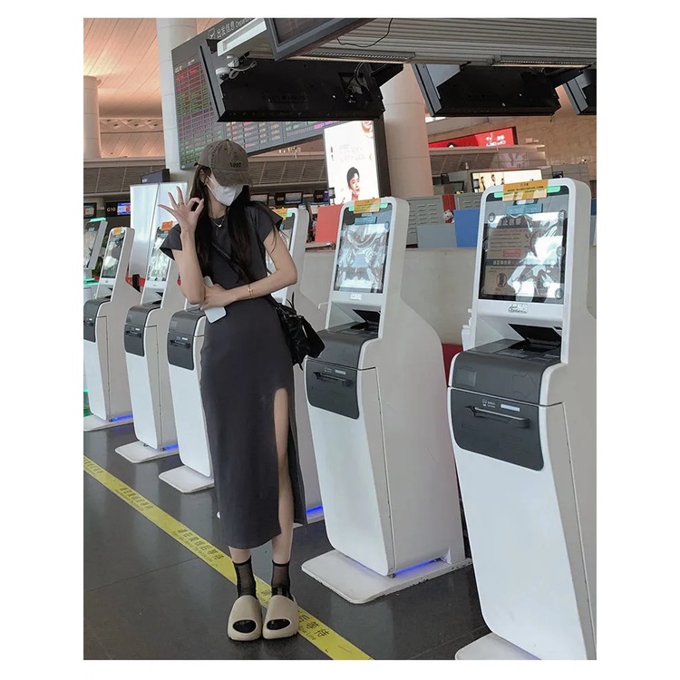 SUXI Đầm Dài Qua Gối Tay Ngắn Màu Trơn Dáng Ôm Thời Trang Mùa Hè Xinh Xắn Cho Nữ