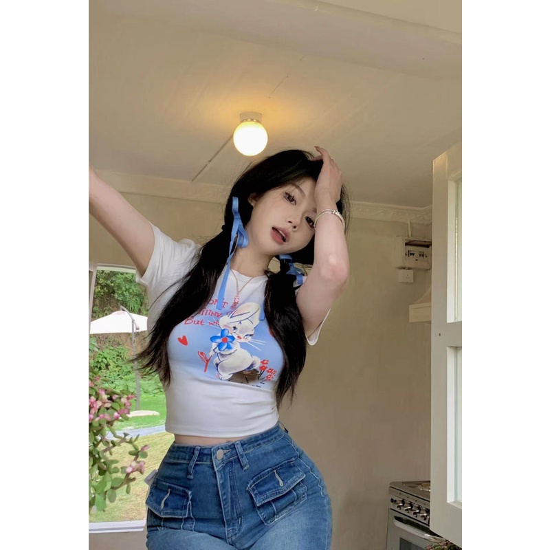 Nrvp [Hàng Có Sẵn] Áo Thun Cotton Tay Ngắn Dáng Ôm In Hình Đồ Họa Độc Đáo Thời Trang Đường Phố Hàn Quốc Dành Cho Bạn Nữ