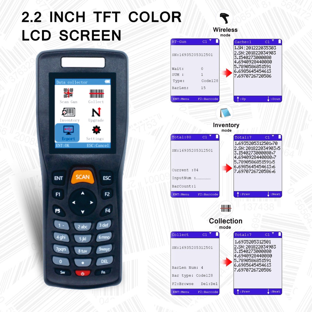 Bộ Sưu Tập Dữ Liệu Không Dây 2.4G Cho Nhà Kho / Đầu Đọc Mã Vạch 1D