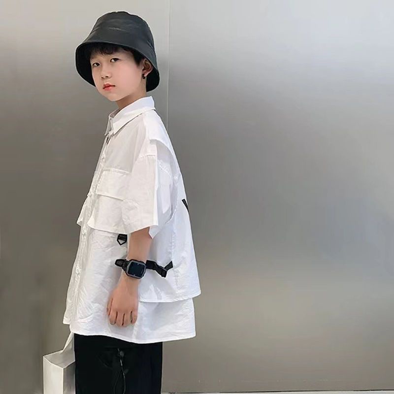 Áo Sơ Mi Ngắn Tay Phong Cách Đường Phố Hàn Quốc Cho Trẻ Em