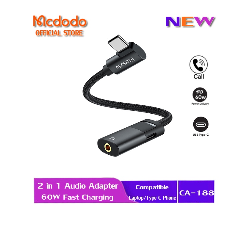Đầu Chuyển Đổi Âm Thanh Mcdodo Từ Type-C Sang 3.5mm 2 Trong 1 Cho Huawei Xiaomi Samsuan CA-188