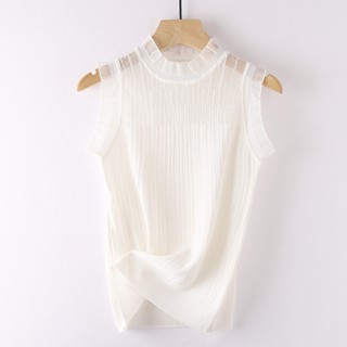  YAYUAN Áo Dệt Kim Sát Nách Dáng Ngắn Phối Ren Lưới Xuyên Thấu Thời Trang Quyến Rũ Cho Nữ 