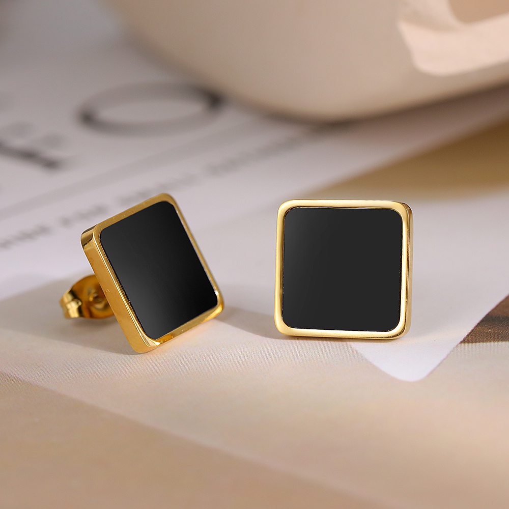 Bông Tai Hình Vuông Bằng Thép Không Gỉ Màu Đen Phong Cách Hàn Quốc Thời Trang Cho Nữ