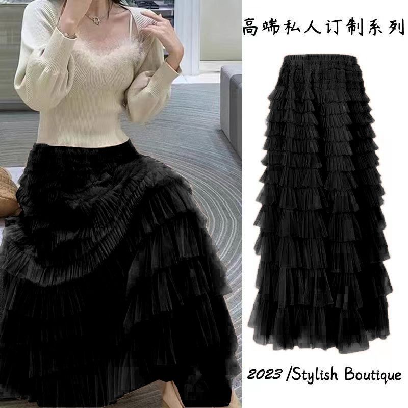 Chân Váy Đuôi Cá Dáng Dài Nhiều Tầng Phong Cách Công Chúa Hàn Quốc Thời Trang Xuân Thu Hàng Mới Chân Váy Xẻ Tà Thiết Kế Xinh Xắn Cho Nữ