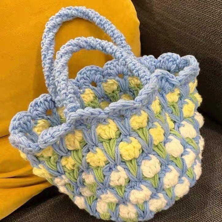 Túi Xách Đeo Vai Đan Len Thủ Công Hình Hoa Tulip Mẫu Mới DIY Handmade phải tự làm