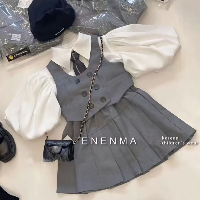 Bộ Đồng Phục Áo Sơ Mi + Chân Váy Xếp Ly Phong Cách Preppy Mẫu Mới 2023 Thời Trang Xuân Hè Cho Bé Gái