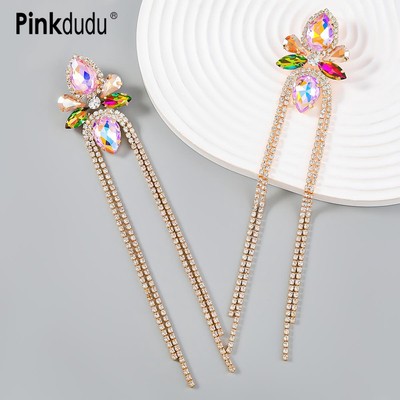 Pinkdudu Khuyên tai dáng dài hình hoa kim cương giả 8 Màu Thời Trang Khuyên tai dáng dài tua rua nhiều màu sang trọng nhẹ lãng mạn cho nữ trang sức PD1009