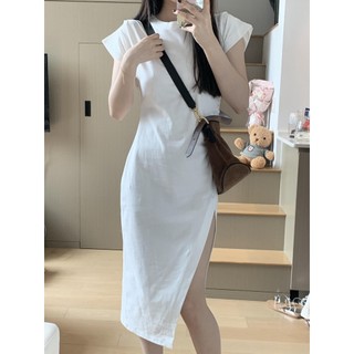 Đầm Dài Dáng Ôm Xẻ Tà Màu Trắng Đen Thời Trang Mùa Hè Tinh Tế Sang Trọng Cho Nữ