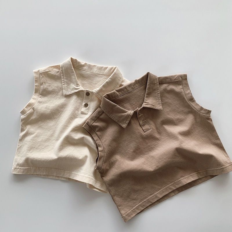 Áo Thun Polo Không Tay Màu Trơn Bằng Vải cotton Trơn Thời Trang 2023 Dành Cho Bé Trai Và Bé Gái