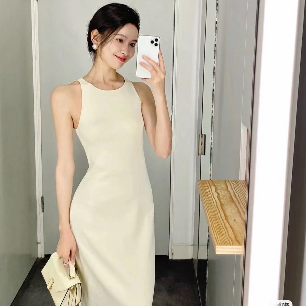 Đầm Maxi Nữ Không Tay Cổ Tròn Dáng Dài Màu Trơn Phong Cách Hàn Quốc Mới