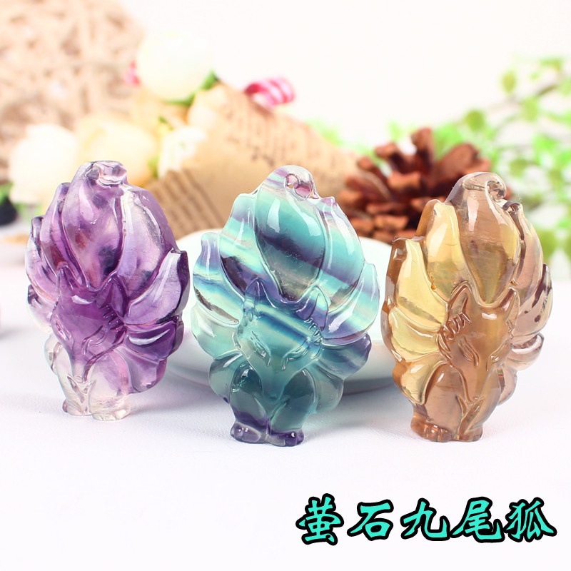 Dây Chuyền Mặt Đá Fluorite Tự Nhiên Màu Xanh Dương / Tím / Pixiu / My Neighbor Totoro / Mèo May Mắn Cho Cặp Đôi