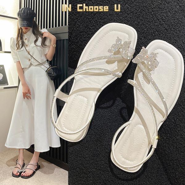 Giày Sandal Đế Mềm Đính Đá Hình Bướm Thời Trang Mùa Hè 2023