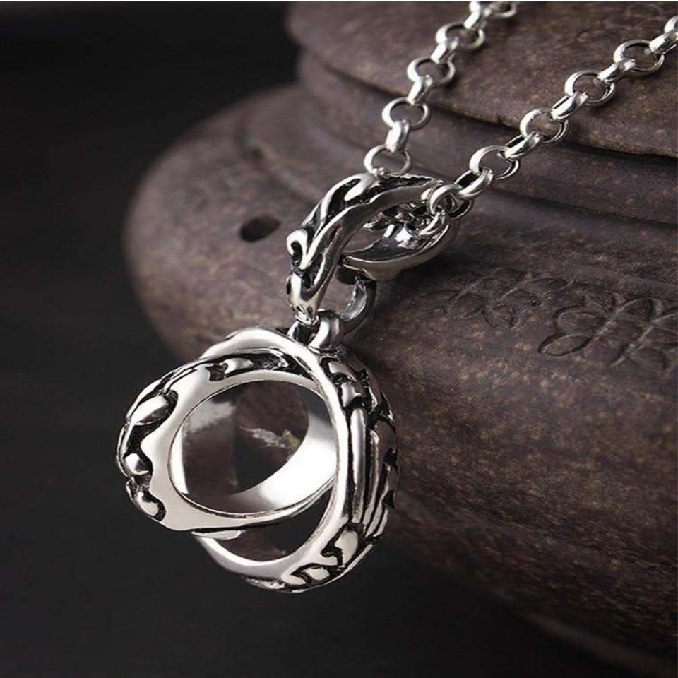Dây Chuyền Mặt Nhẫn Đôi Bằng Thép Titan Không Phai Màu Phong Cách Thái Lan Cổ Điển Kiểu Mới Cho Cặp Đôi